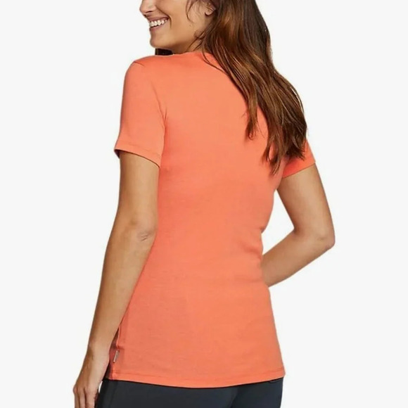 NWT Women's Eddie Bauer Favorite Short Sleeve, V-Neck dusty coral t-shirt, SMALL - Picture 2 of 6